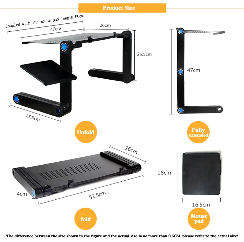 Adjustable Laptop Desk Stand For TV Bed Sofa PC Notebook With Mouse Pad