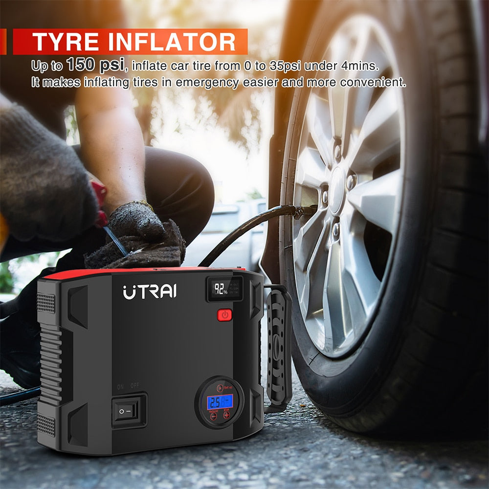 Portable Car Jump Charger with 150PSI Air Compressor Tire Pump