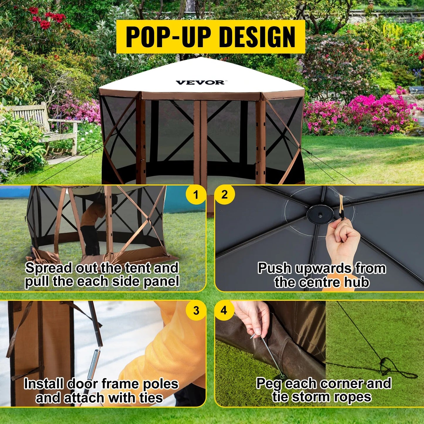 Pop-up Camping Gazebo Sun Shading Tent & Canopy Shelter