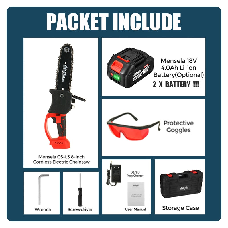 Mensela 8 Inch Brushless Cordless Chainsaw With 4.0AH Li-ion Battery