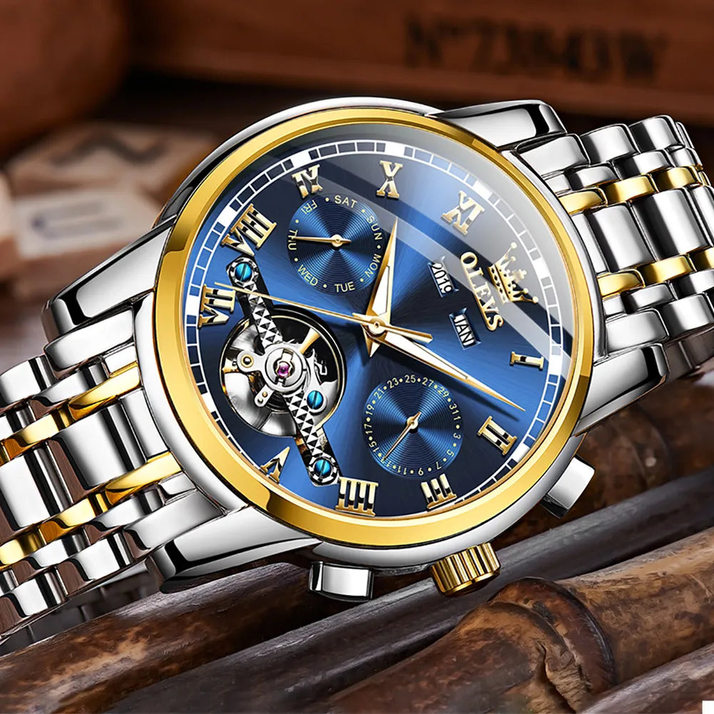 Automatic Mechanical Waterproof Stainless Steel Strap Watch for Men