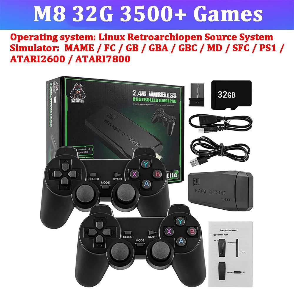 Game Stick 4K Retro Video Game Console Wireless Controllers TV HD 10000+ Games Handheld Game Console For PS1/MAME/GBA Emulators