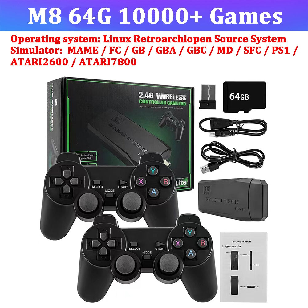 Game Stick 4K Retro Video Game Console Wireless Controllers TV HD 10000+ Games Handheld Game Console For PS1/MAME/GBA Emulators