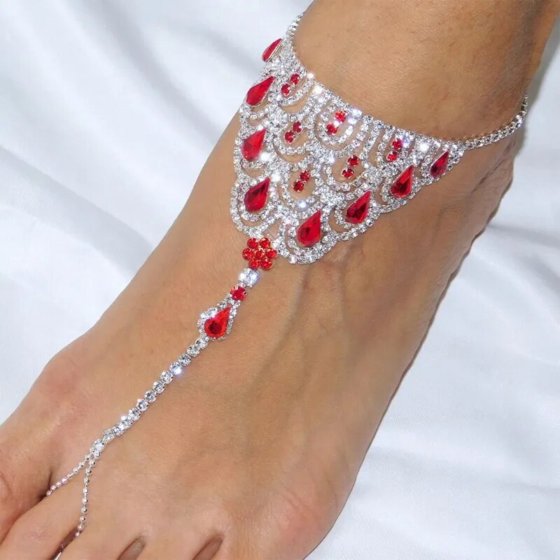 Royal Blue Rhinestone Barefoot Anklet / High Heels Toe Ring