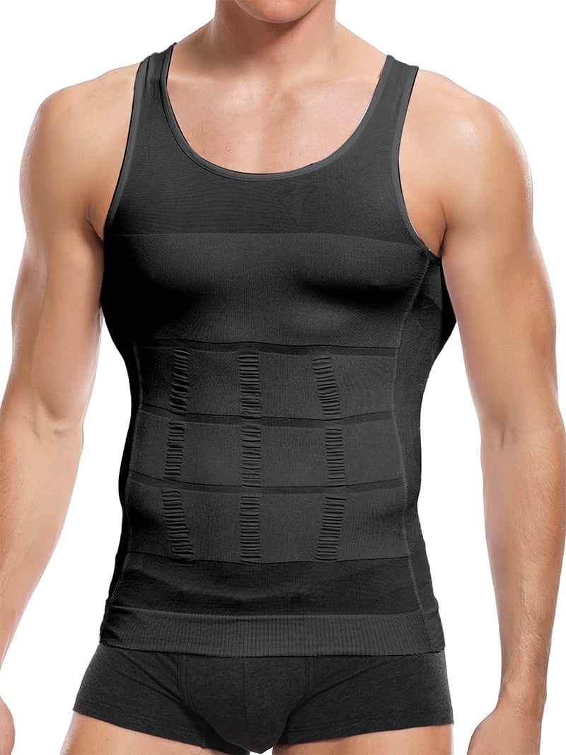 Mens Slimming Body Shaper Vest Shirt with Ab details