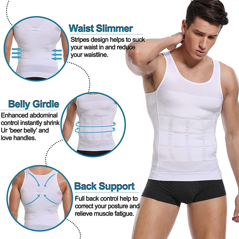 Mens Slimming Body Shaper Vest Shirt with Ab details