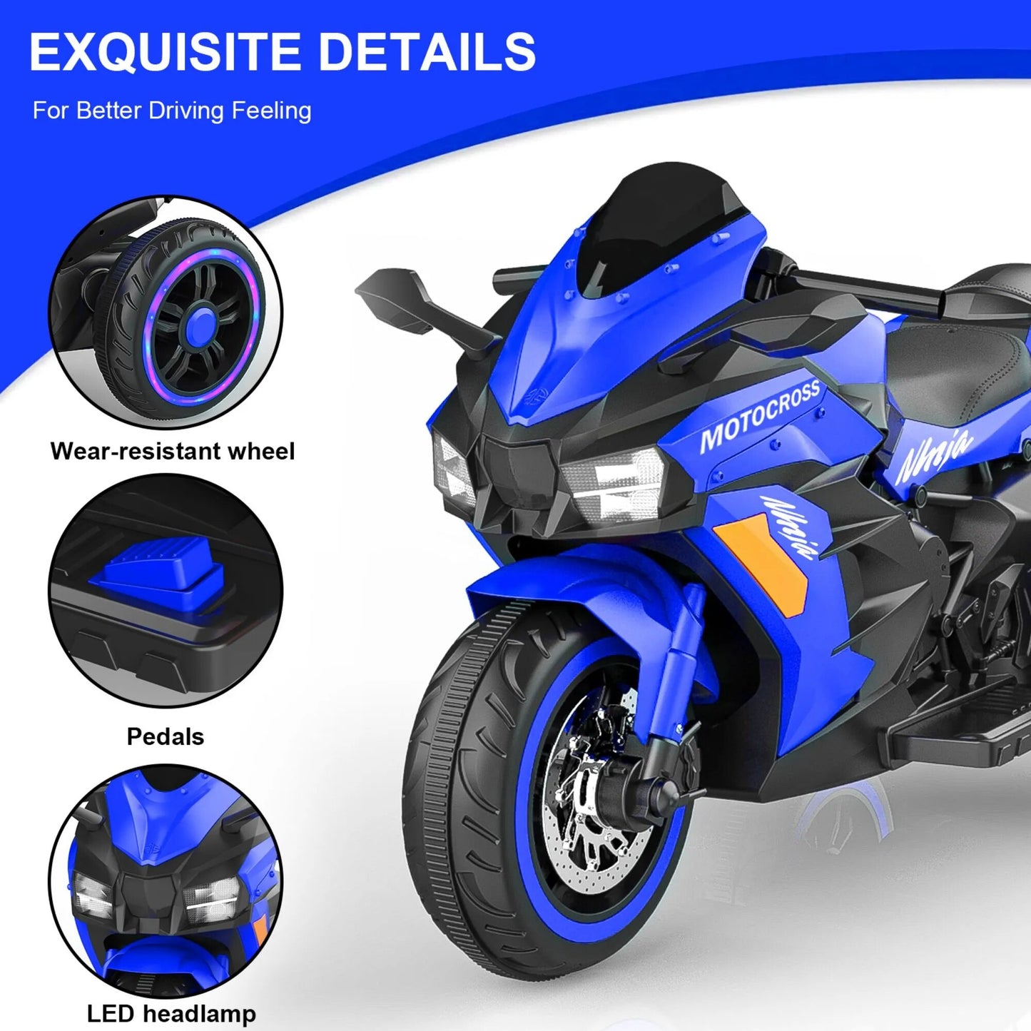 12V 3 Wheel Motorcycle Blue for Kids toys