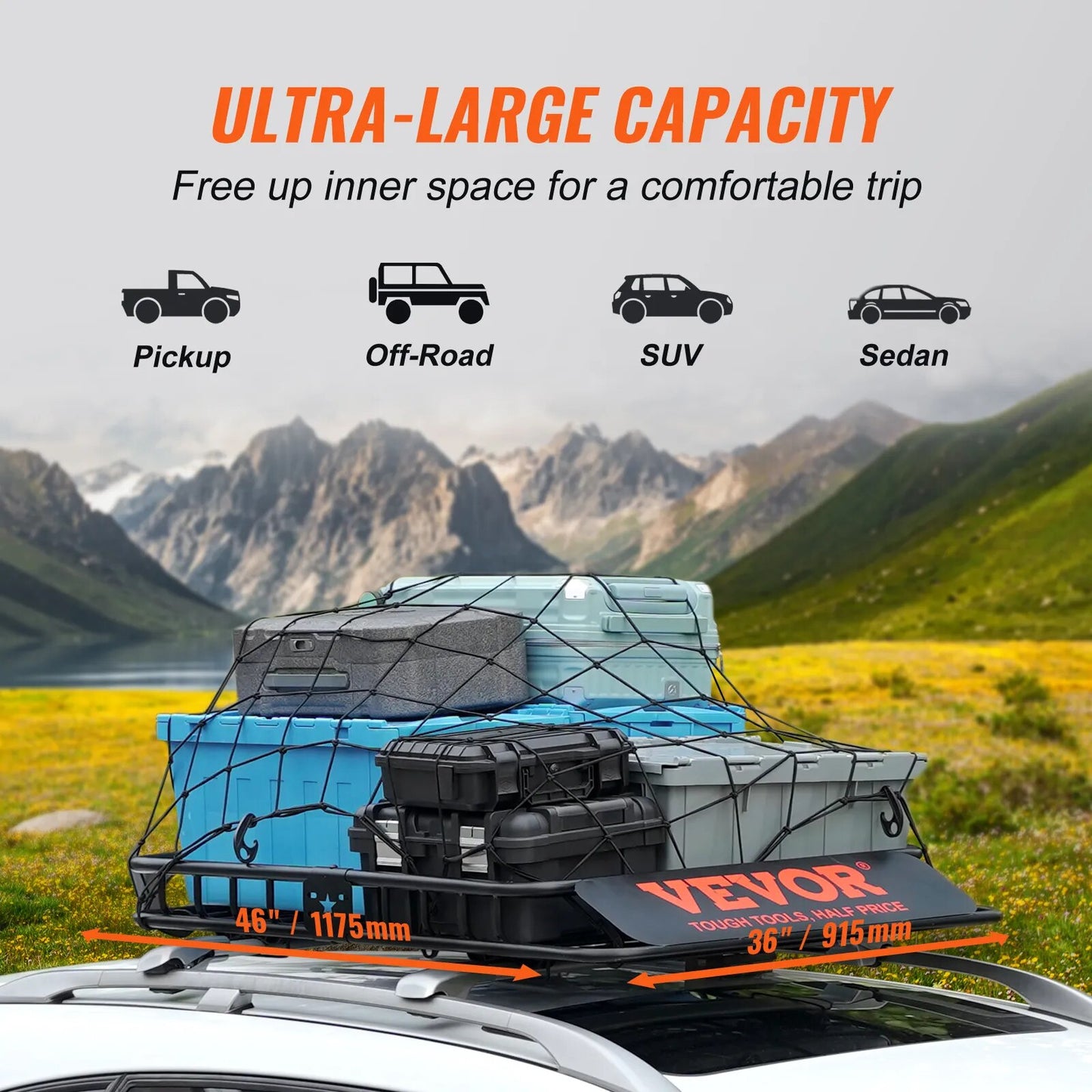 Rooftop Cargo Carrier Heavy-Duty 200 LBS Capacity for SUV Trucks