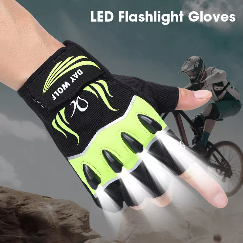 Cycling or Fishing Gloves with Led Lights and Touch Screen Fingertips