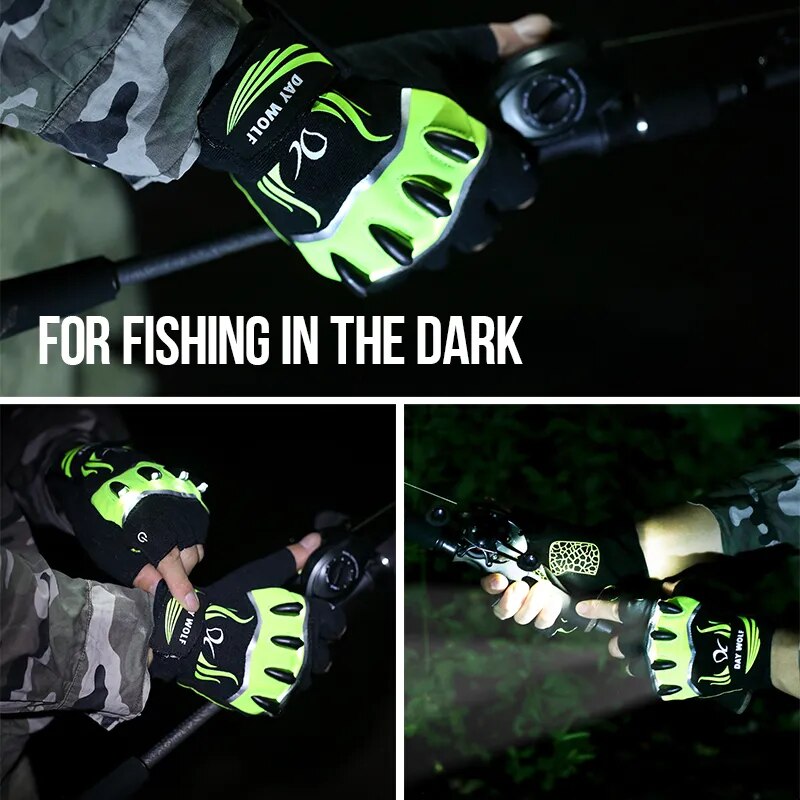 Cycling or Fishing Gloves with Led Lights and Touch Screen Fingertips