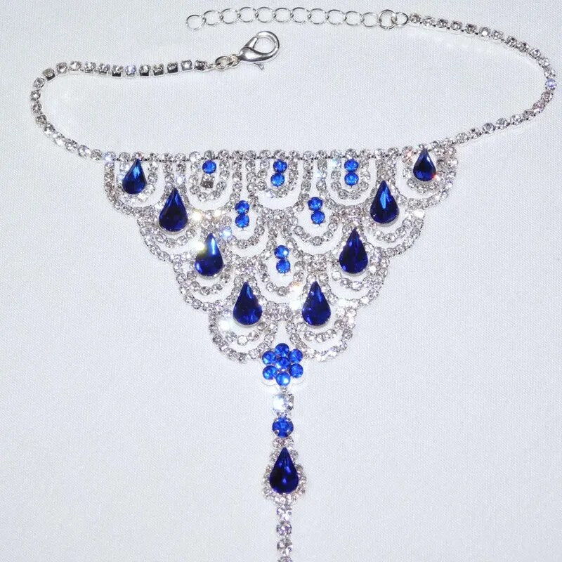 Royal Blue Rhinestone Barefoot Anklet / High Heels Toe Ring