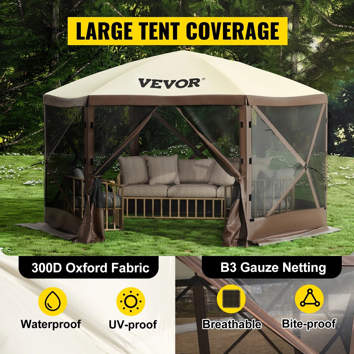 Pop-up Camping Gazebo Sun Shading Tent & Canopy Shelter