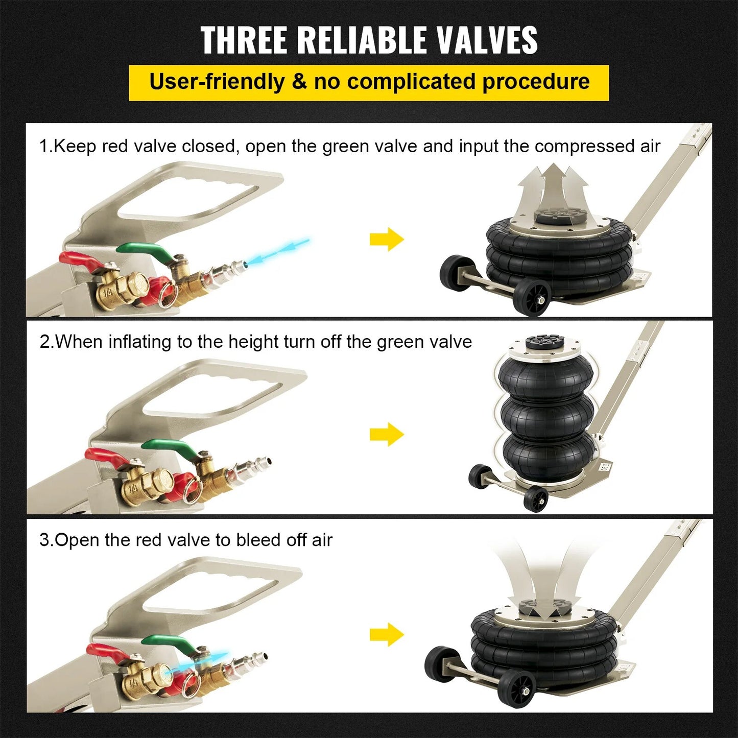 3 Ton / 5 Ton Triple Bag Air Pneumatic Jack with Adjustable Handle (Van, SUV or Cars)