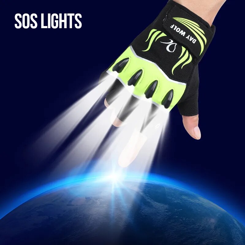 Cycling or Fishing Gloves with Led Lights and Touch Screen Fingertips