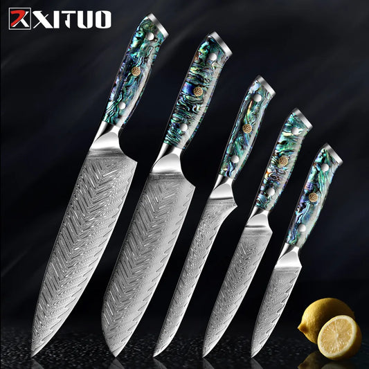 1-5 PCS Damascus Steel knife Set Kitchen Cooking Tools