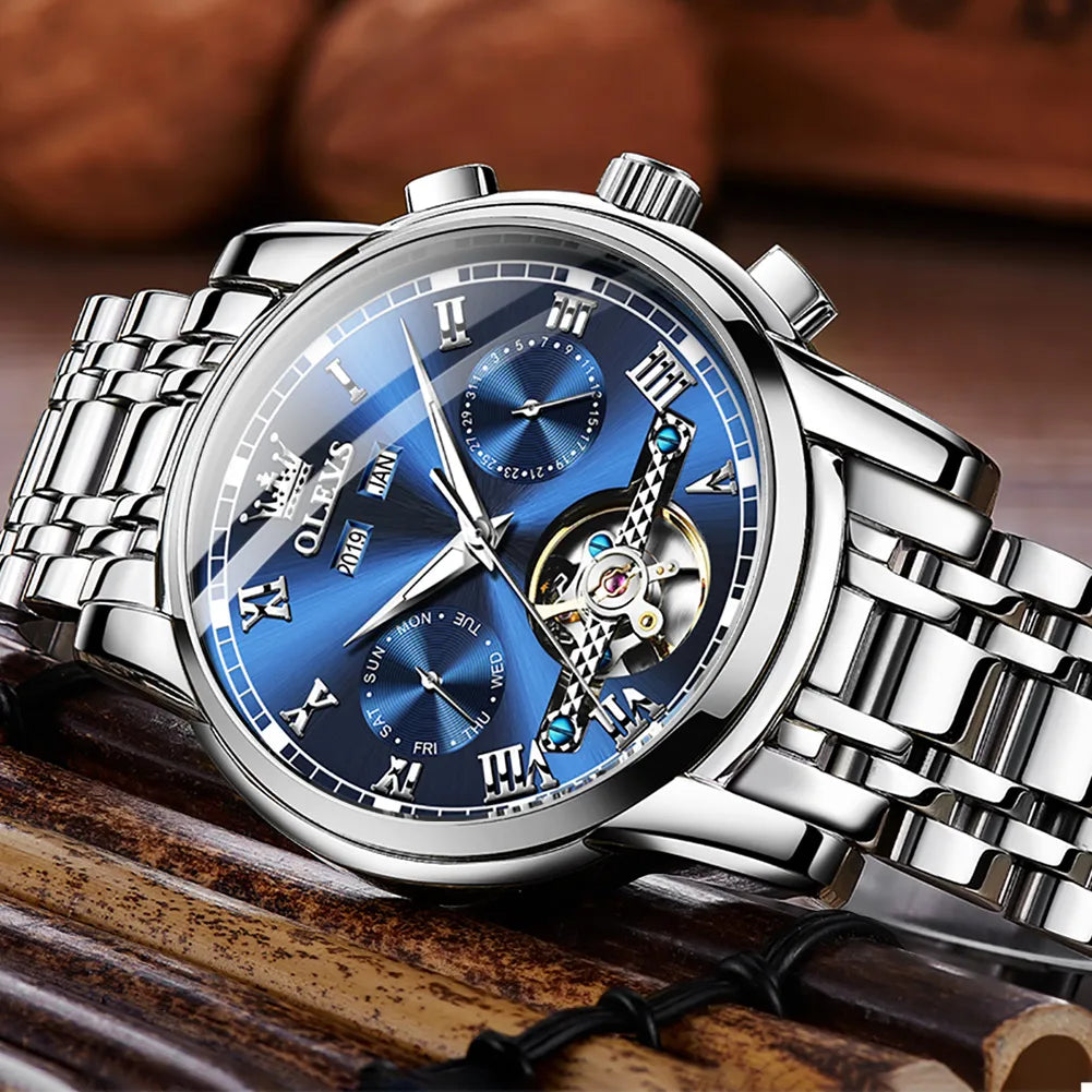 Automatic Mechanical Waterproof Stainless Steel Strap Watch for Men