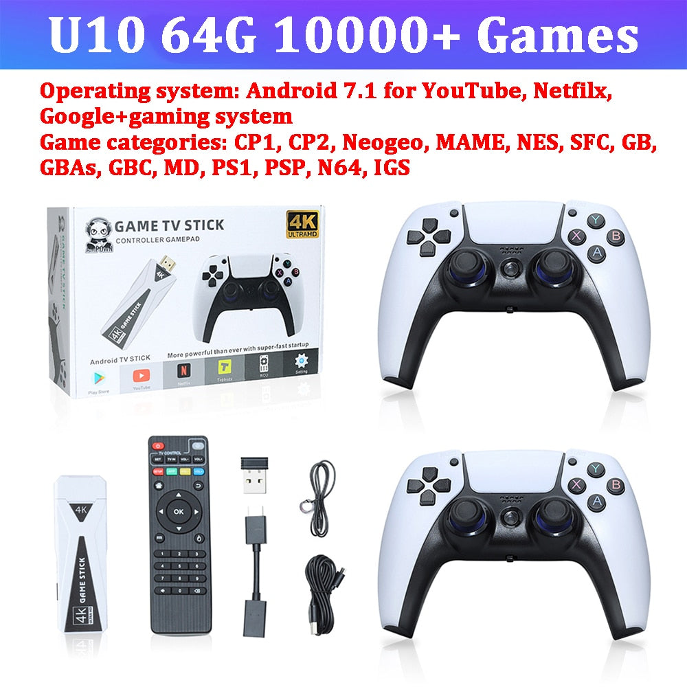 Game Stick 4K Retro Video Game Console Wireless Controllers TV HD 10000+ Games Handheld Game Console For PS1/MAME/GBA Emulators