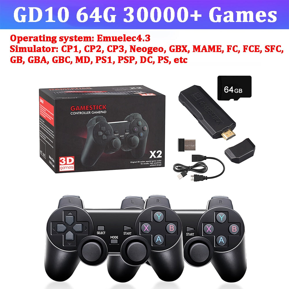 Game Stick 4K Retro Video Game Console Wireless Controllers TV HD 10000+ Games Handheld Game Console For PS1/MAME/GBA Emulators