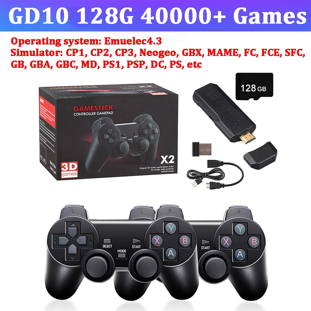 Game Stick 4K Retro Video Game Console Wireless Controllers TV HD 10000+ Games Handheld Game Console For PS1/MAME/GBA Emulators