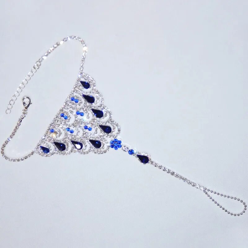 Royal Blue Rhinestone Barefoot Anklet / High Heels Toe Ring