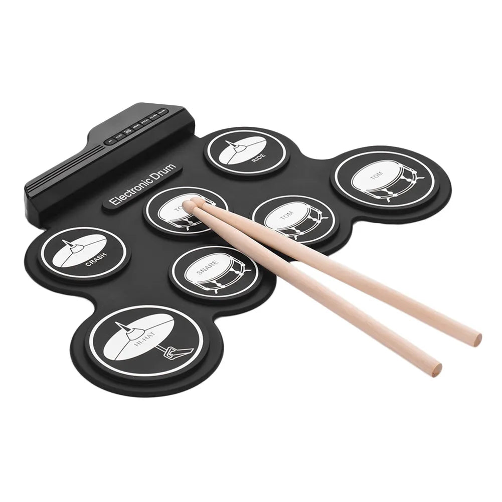 Portable Practice Drums Kit 7-Pad Kit With Drumsticks Sustain Pedal