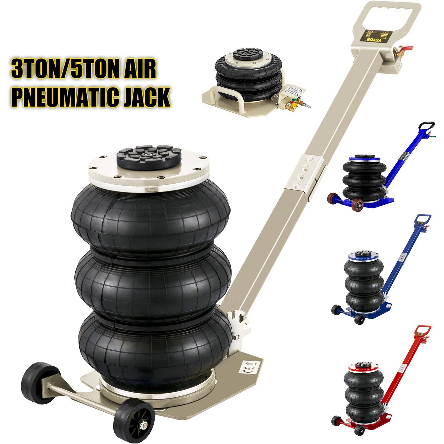 3 Ton / 5 Ton Triple Bag Air Pneumatic Jack with Adjustable Handle (Van, SUV or Cars)