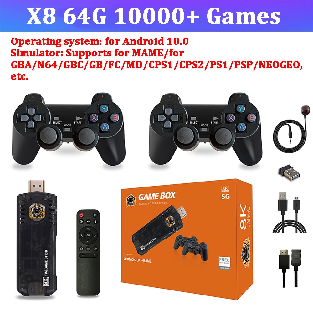 Game Stick 4K Retro Video Game Console Wireless Controllers TV HD 10000+ Games Handheld Game Console For PS1/MAME/GBA Emulators