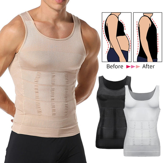 Mens Slimming Body Shaper Vest Shirt with Ab details